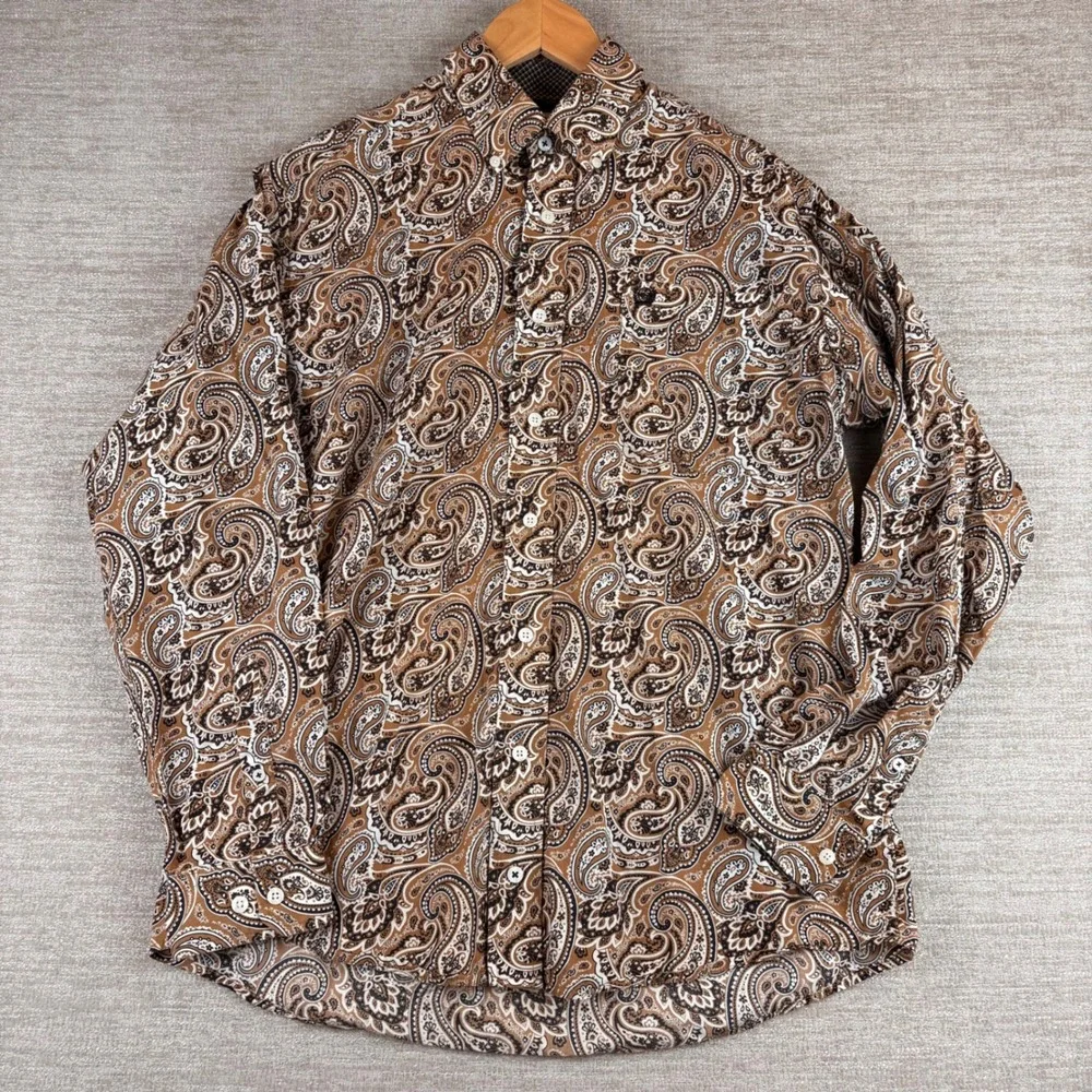 Cinch Paisley Button Down Shirt Mens XS Brown Long Sleeve EUC Western Cowboy
